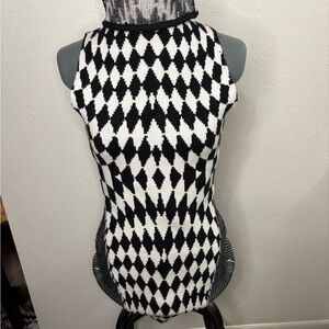 Architect Black and White Fitted Heavy Knit Turtleneck Mini Dress